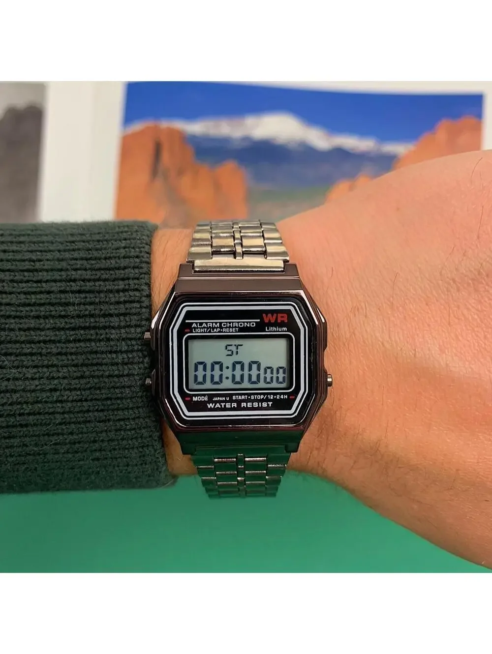 Y2k 2000s style cyber silver stainless steel digital watch